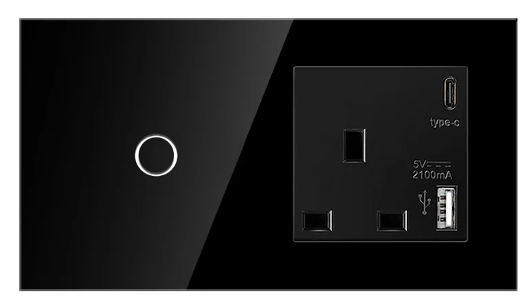Pech 1 gang Touch switch + UK USB + Type C socket — 146 × 86 mm