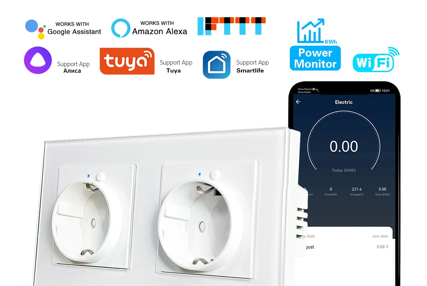 Pech EU 153*82 mm WIFI Smart wall 2*socket — view 1 of 2