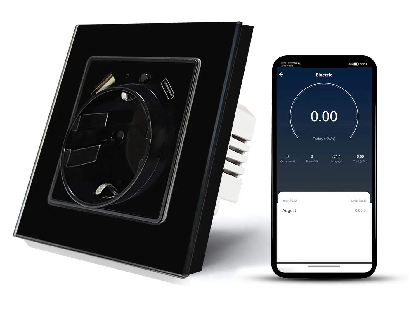 Pech EU 86*86 mm WIFI Smart wall A + C socket — 86 × 86 mm — view 1 of 2