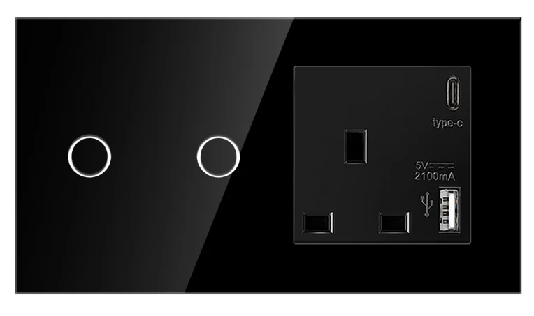 Pech Zigbee Smart 2 gang Switch + eu A + C socket (neutral wire required), USB & Type-C — 146 × 86 mm