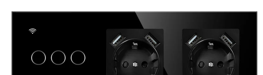Pech Zigbee Smart 3 gang Switch + eu 2*USB socket (neutral wire required) — 258 × 86 mm