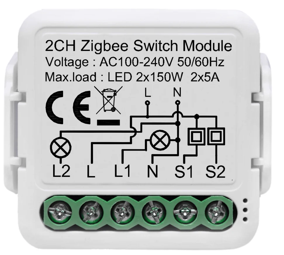 Pech Zigbee 2 gang breaker switch (need neutral wire)